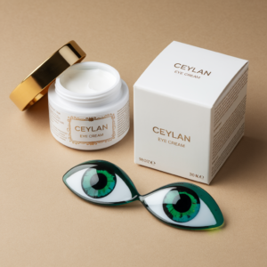 Ceylan eye cream container and packaging, skincare benefits, anti-aging eye cream.