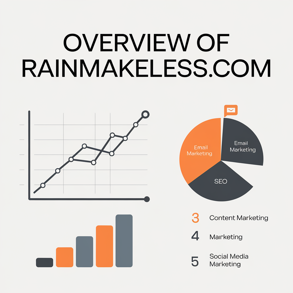 Overview of Rainmakerless.com, showcasing its business growth, lead generation, and marketing solutions