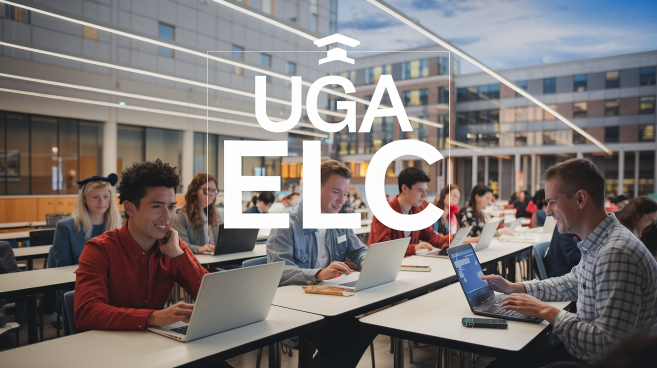 eLearning interface representing uga elc with students using laptops